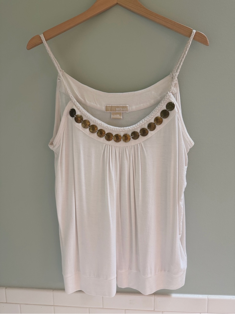 Michael Kors White Braided-Strap Camisole with Gold Coin embellishments